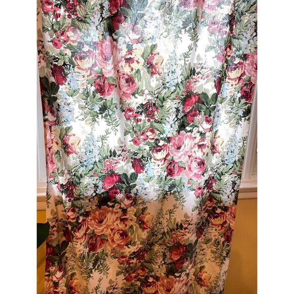 Vintage 80s curtain, pink green cabbage roses, ruffled bottom, long single panel - Picture 3 of 10